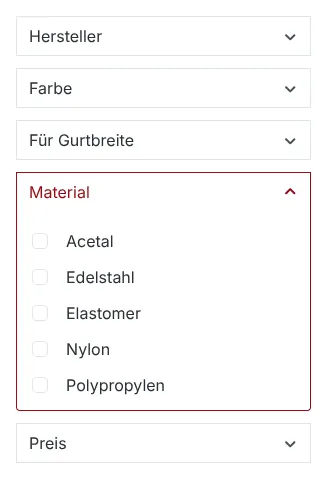 Filter „Material“ in der Kategorie Kunststoffzubehör: Acetal, Edelstahl, Elastomer, Nylon, Polypropylen