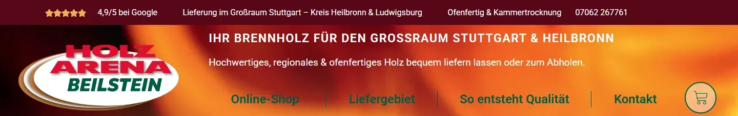 Kopfzeile mit Google-Bewertung, Liefergebiet und Hotline