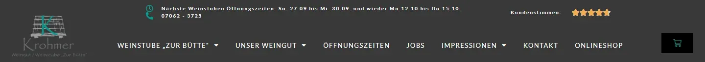 Hinweis auf die nächsten Öffnungszeiten der Weinstube ganz oben