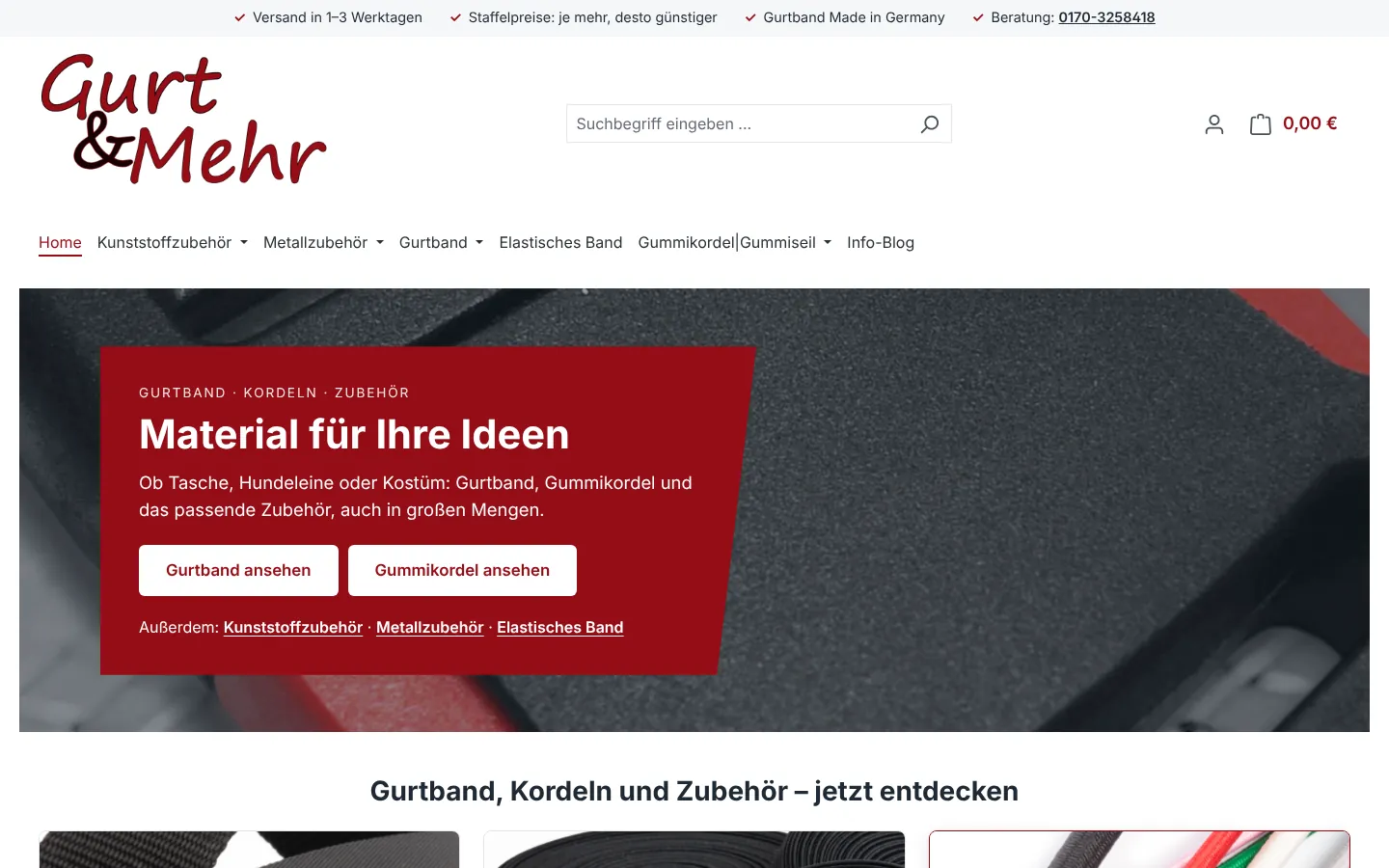 Startseite von www.gurtundmehr.de auf dem Desktop nach der Migration zu Shopware 6