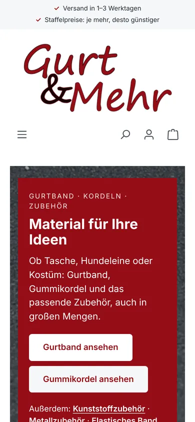 Startseite von www.gurtundmehr.de auf dem Smartphone