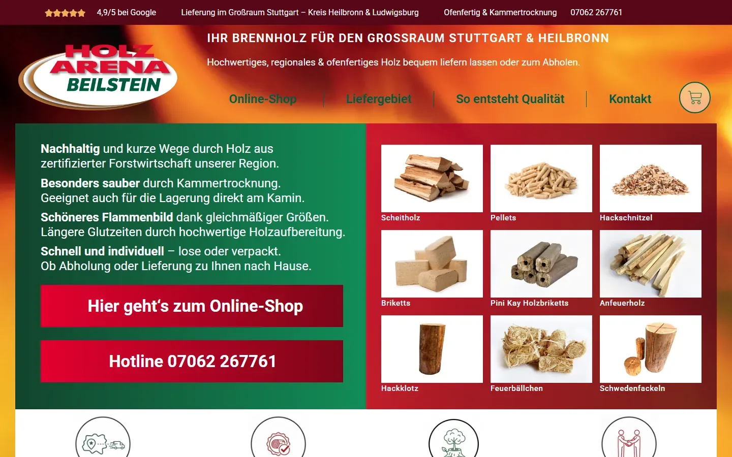 Startseite von holzarena-beilstein.de auf dem Desktop nach der Migration zu WooCommerce