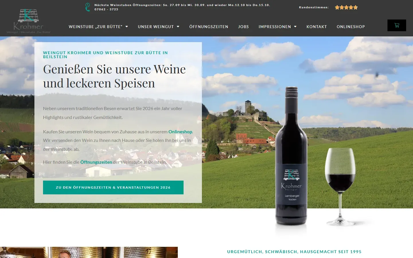 Startseite von weingut-krohmer.de auf dem Desktop nach der Migration zu WooCommerce