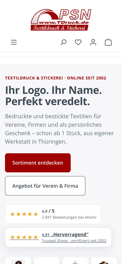 Startseite von www.tdruck.de auf dem Smartphone