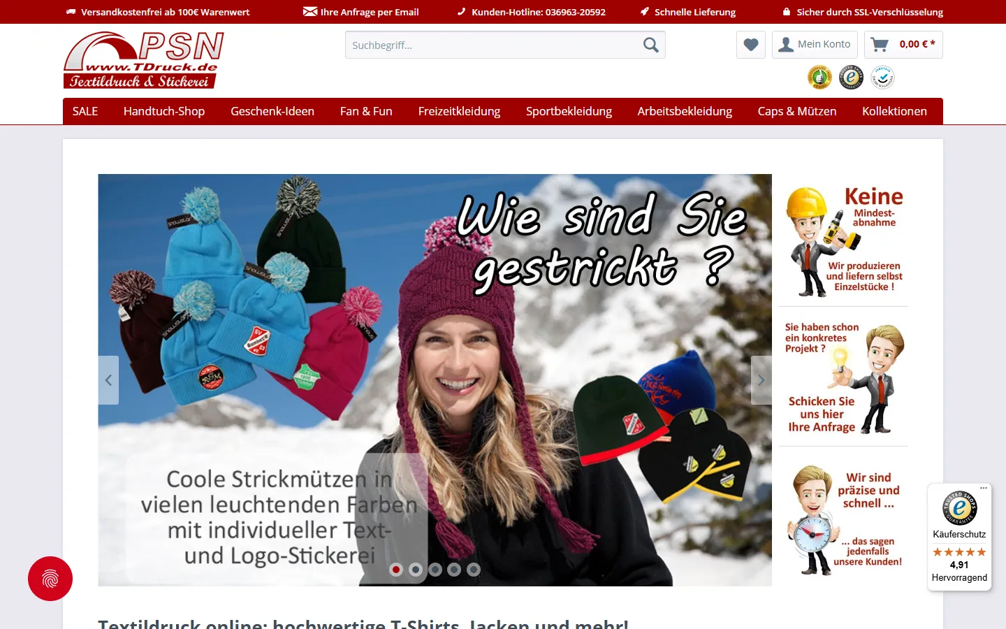 tdruck.de vor der Migration: Startseite im Shopware-5-Layout unter tdruck.de/shop/